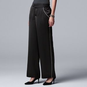 Vera Wang Pinstripe Wide-Leg PJ Style Black Satin Pants M or XL